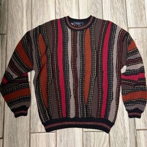 Cotton Traders Men’s Multicolor Striped Crewneck Sweater - Brown/Orange/Red